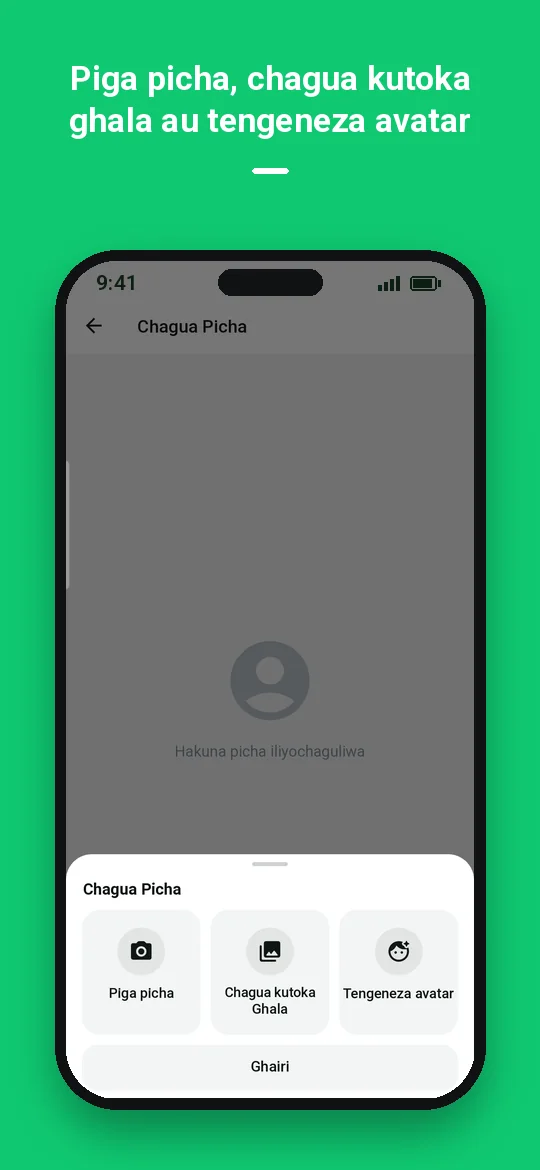Piga picha, chagua kutoka ghala au tengeneza avatar — Haydai