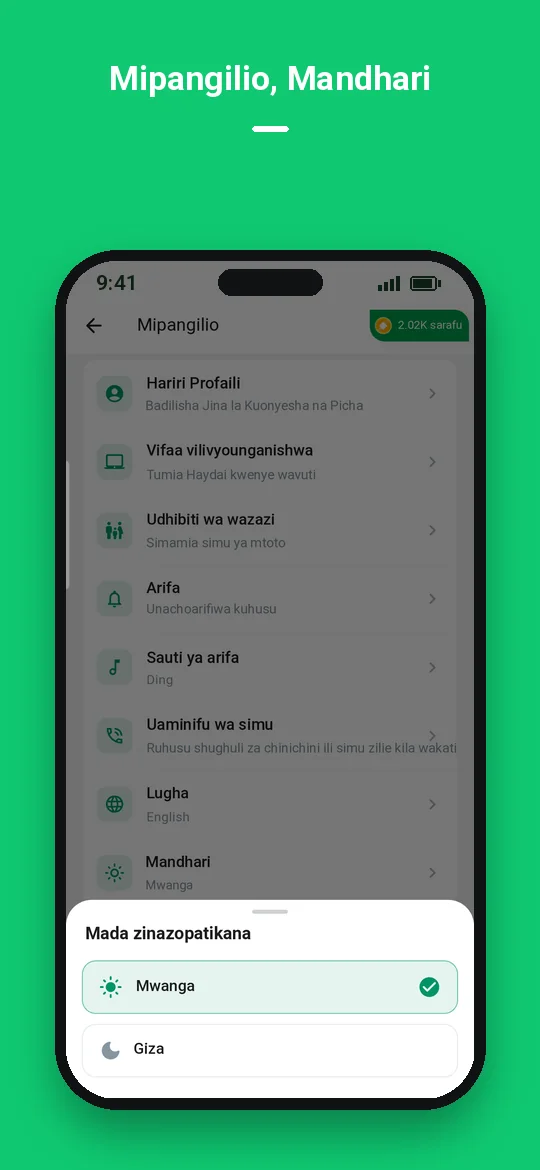 Mipangilio, Mandhari — Haydai