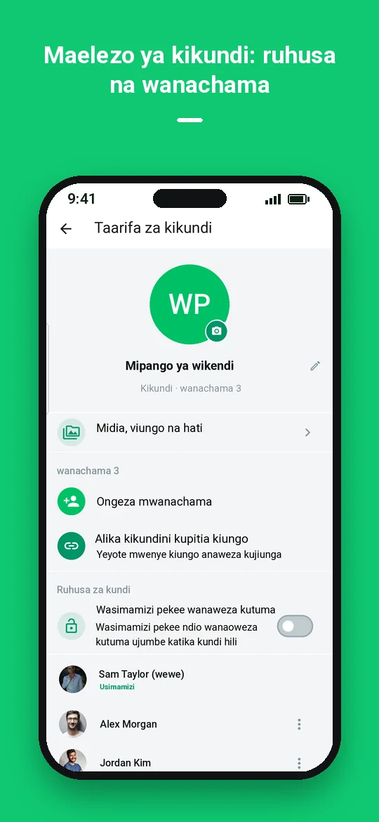 Maelezo ya kikundi: ruhusa na wanachama — Haydai