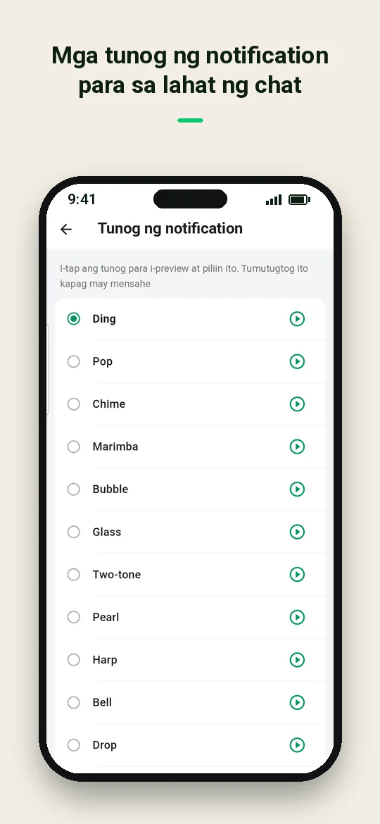 Mga tunog ng notification para sa lahat ng chat — Haydai