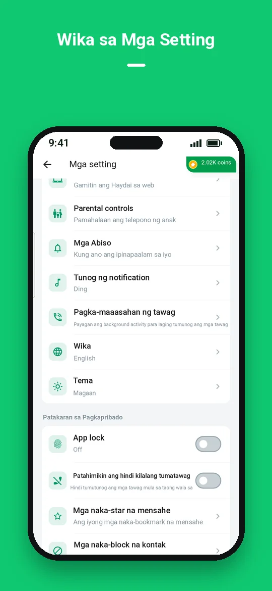 Wika sa Mga Setting — Haydai