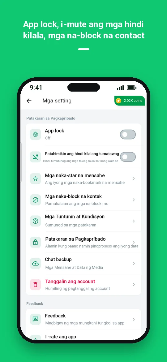 App lock, i-mute ang mga hindi kilala, mga na-block na contact — Haydai