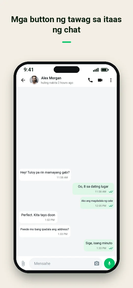 Mga button ng tawag sa itaas ng chat — Haydai