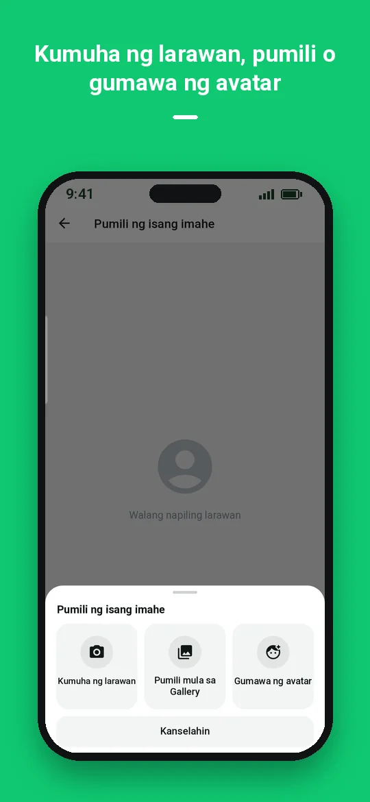 Kumuha ng larawan, pumili o gumawa ng avatar — Haydai