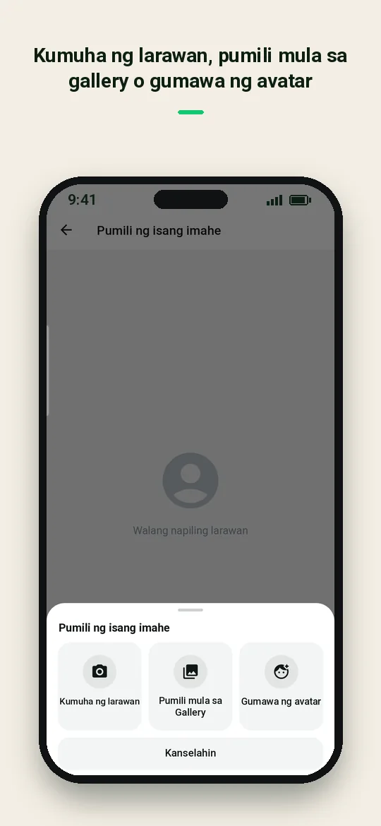 Kumuha ng larawan, pumili mula sa gallery o gumawa ng avatar — Haydai