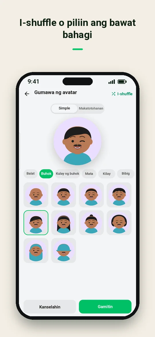 I-shuffle o piliin ang bawat bahagi — Haydai