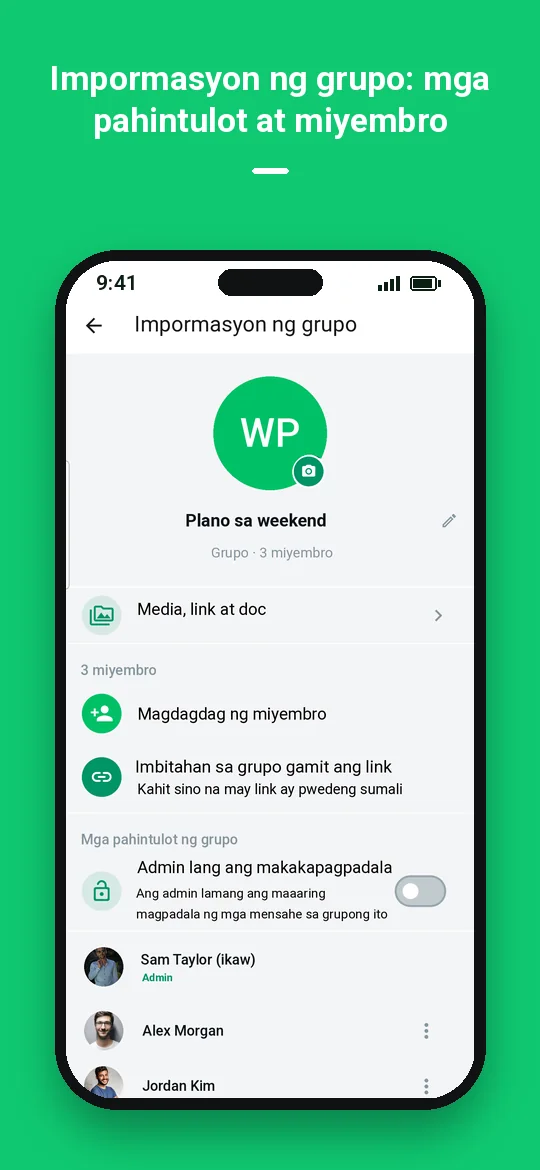 Impormasyon ng grupo: mga pahintulot at miyembro — Haydai