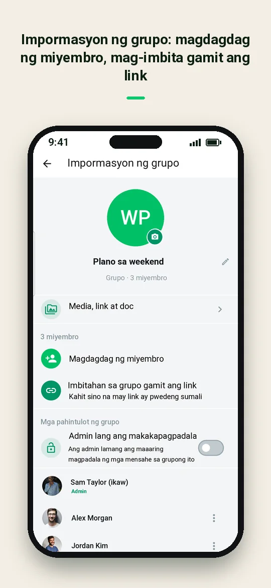 Impormasyon ng grupo: magdagdag ng miyembro, mag-imbita gamit ang link — Haydai
