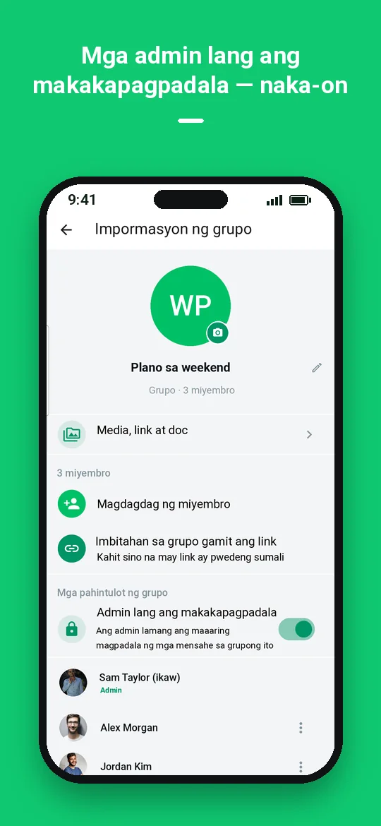 Mga admin lang ang makakapagpadala — naka-on — Haydai