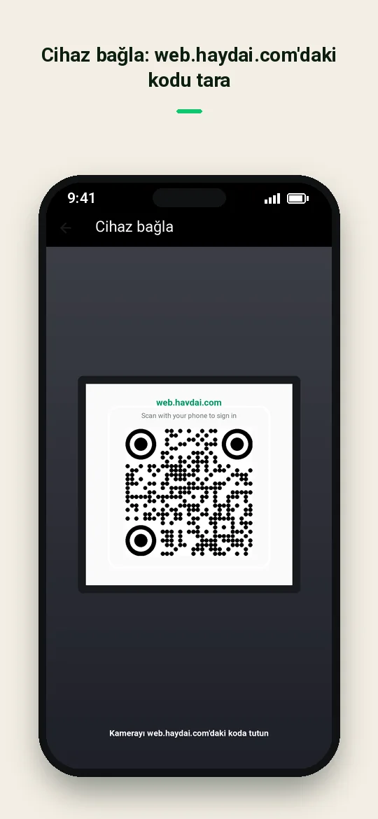 Cihaz bağla: web.haydai.com'daki kodu tara — Haydai