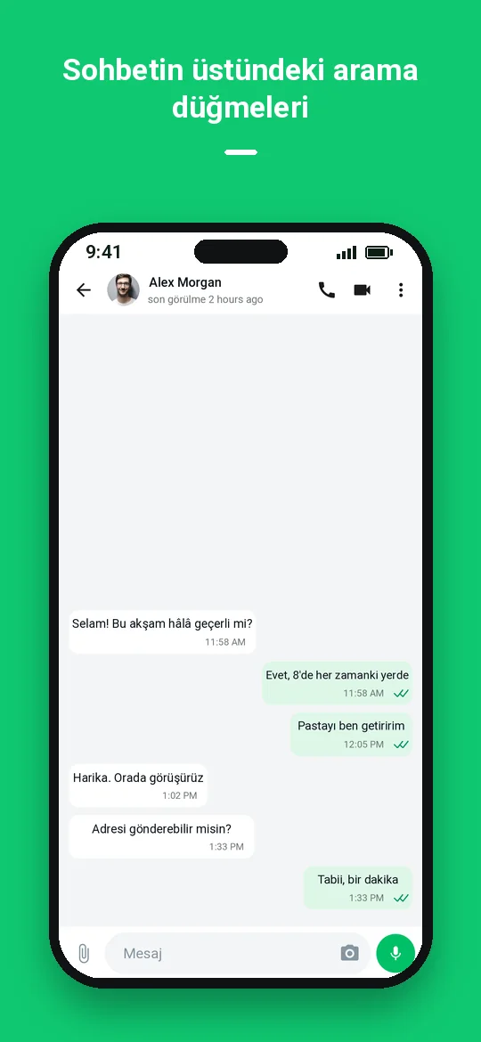 Sohbetin üstündeki arama düğmeleri — Haydai