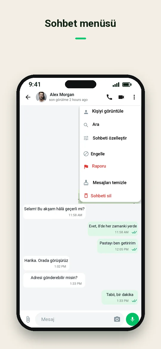 Sohbet menüsü — Haydai