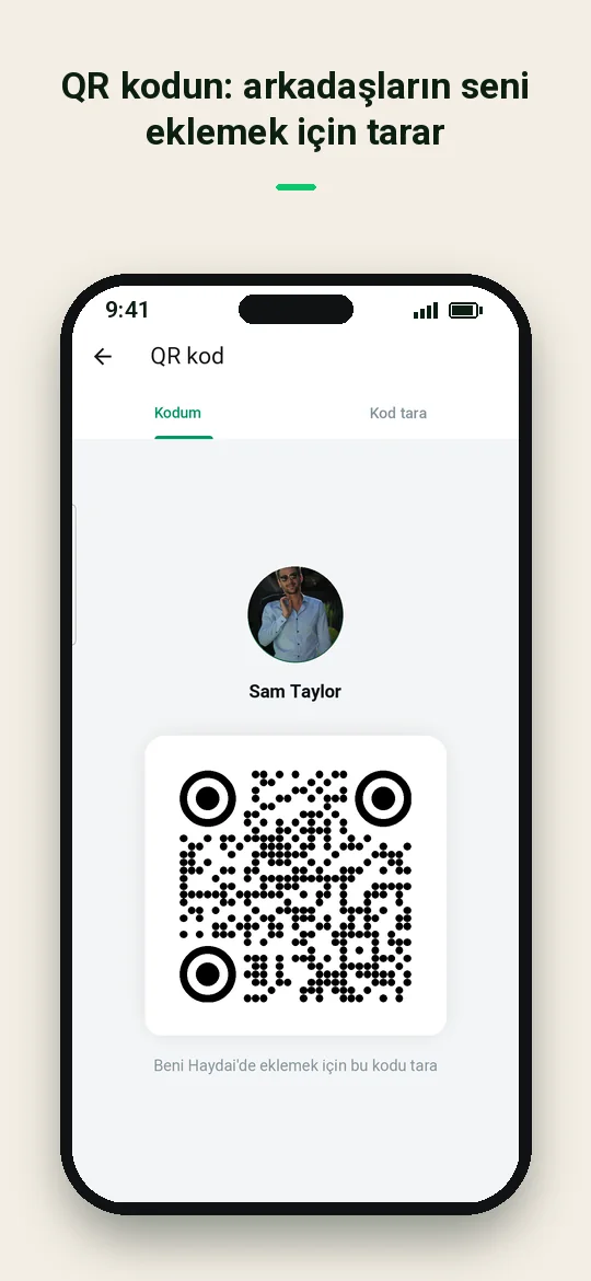 QR kodun: arkadaşların seni eklemek için tarar — Haydai