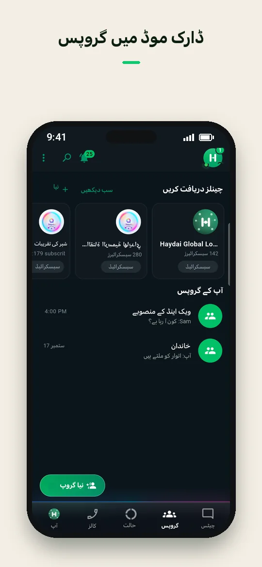 ڈارک موڈ میں گروپس — Haydai