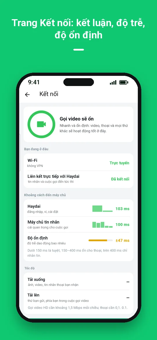 Trang Kết nối: kết luận, độ trễ, độ ổn định — Haydai