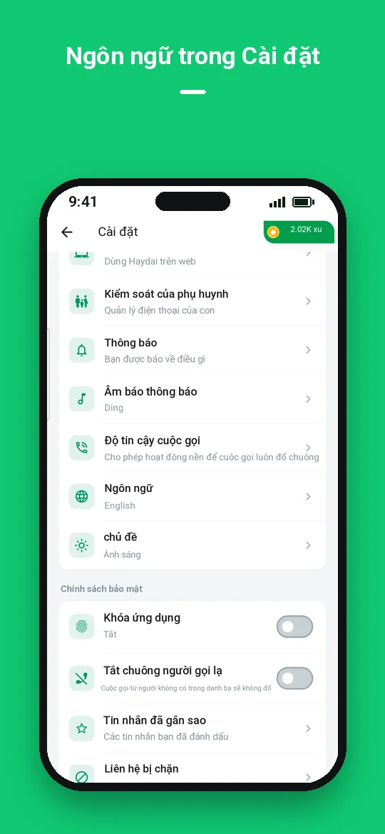 Ngôn ngữ trong Cài đặt — Haydai
