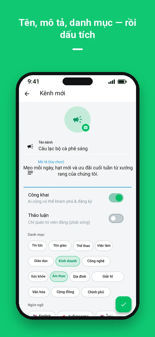 Tên, mô tả, danh mục — rồi dấu tích — Haydai