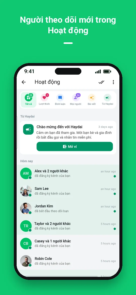 Người theo dõi mới trong Hoạt động — Haydai