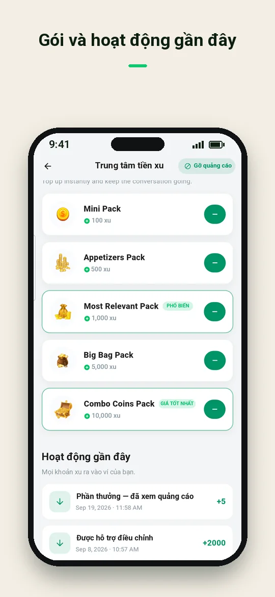 Gói và hoạt động gần đây — Haydai
