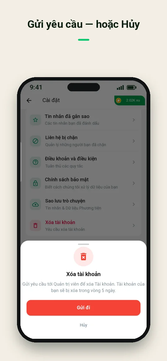 Gửi yêu cầu — hoặc Hủy — Haydai