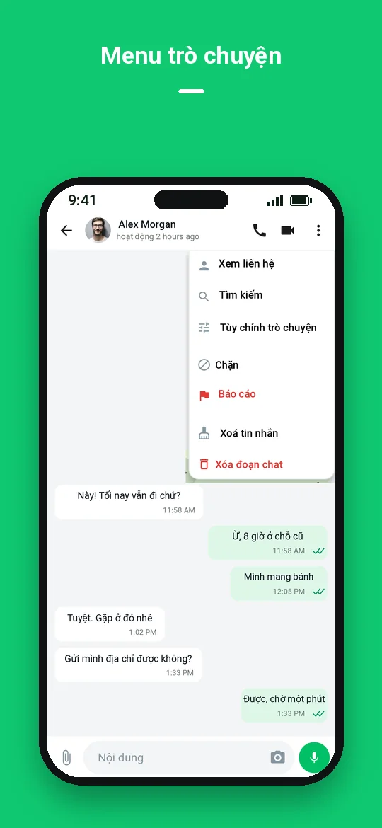 Menu trò chuyện — Haydai