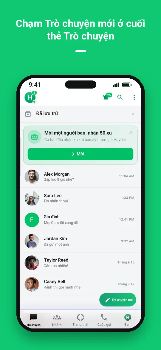 Chạm Trò chuyện mới ở cuối thẻ Trò chuyện — Haydai