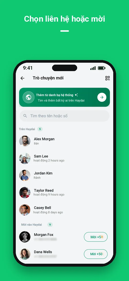 Chọn liên hệ hoặc mời — Haydai