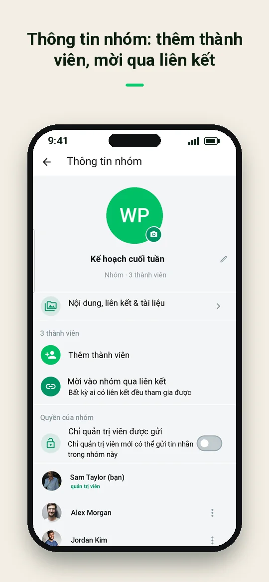 Thông tin nhóm: thêm thành viên, mời qua liên kết — Haydai