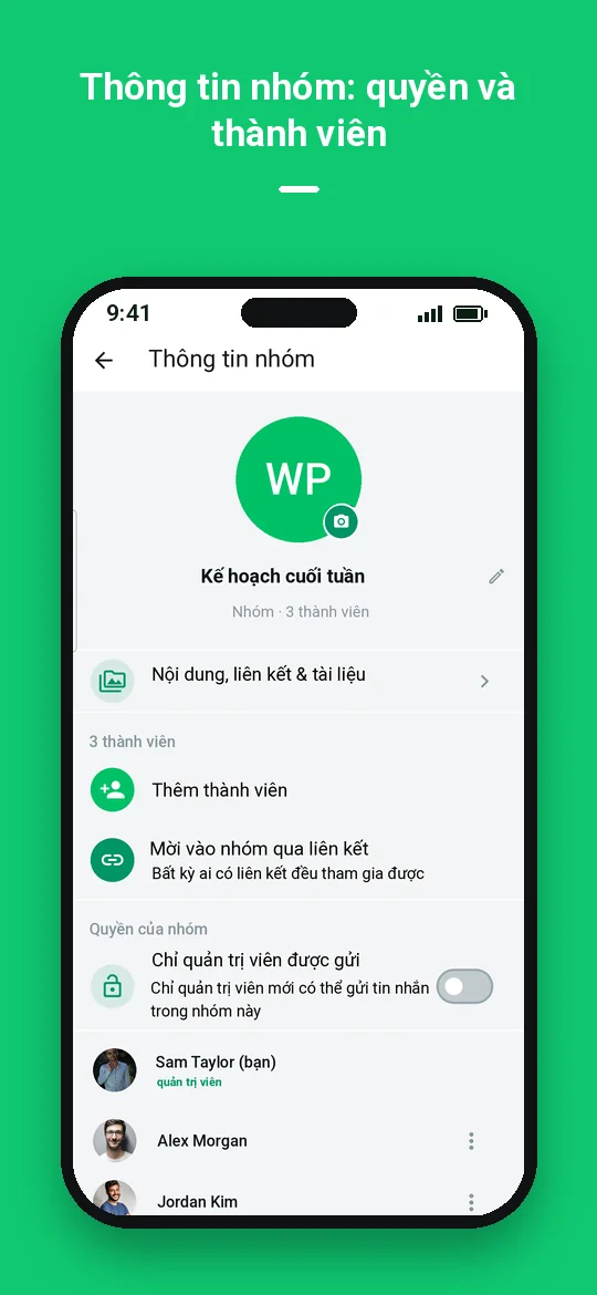 Thông tin nhóm: quyền và thành viên — Haydai