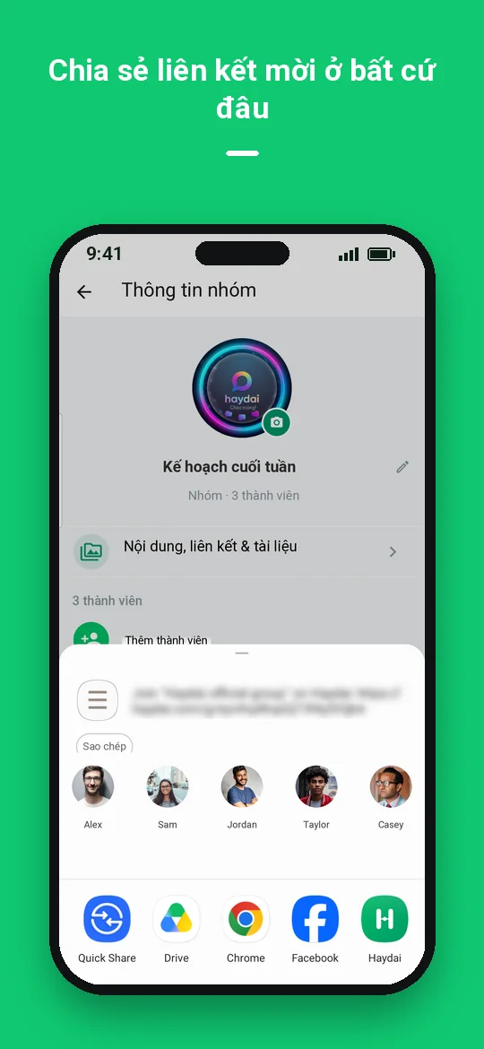 Chia sẻ liên kết mời ở bất cứ đâu — Haydai