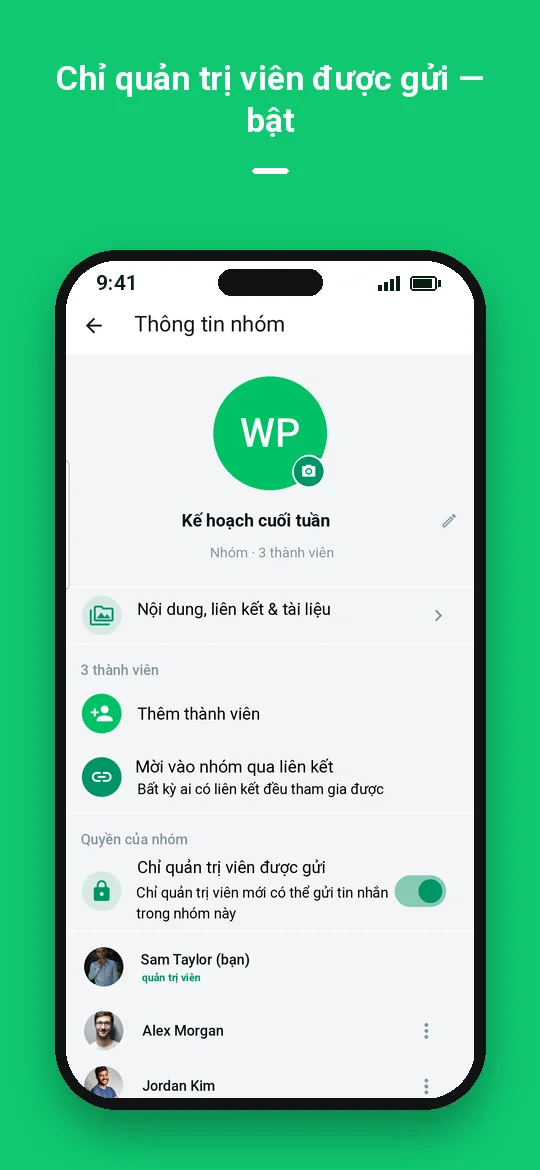 Chỉ quản trị viên được gửi — bật — Haydai