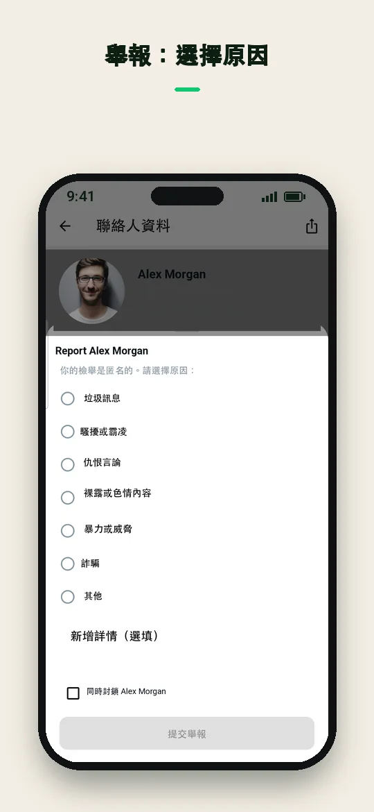 舉報：選擇原因 — Haydai